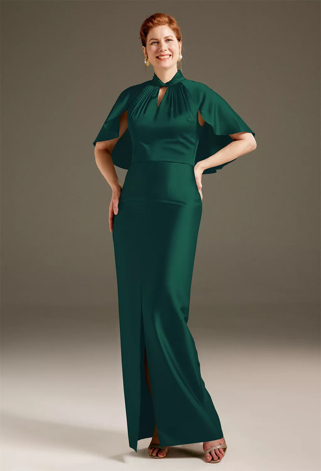 AW Luster Hunter Green  Mother of The Bride Dresses With Wraps